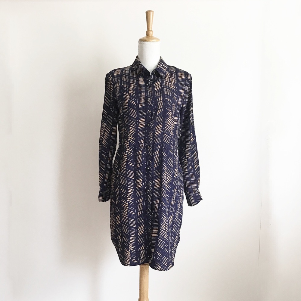Maison Jules Navy and Tan Shirt Dress Size Small